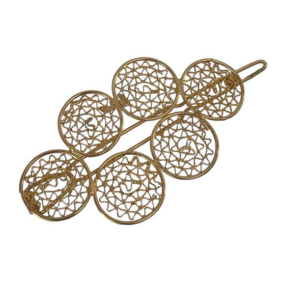 1990s Open Design Gold Plated Circular Wire Geometric Handcrafted Barrette - Picture 3 of 4